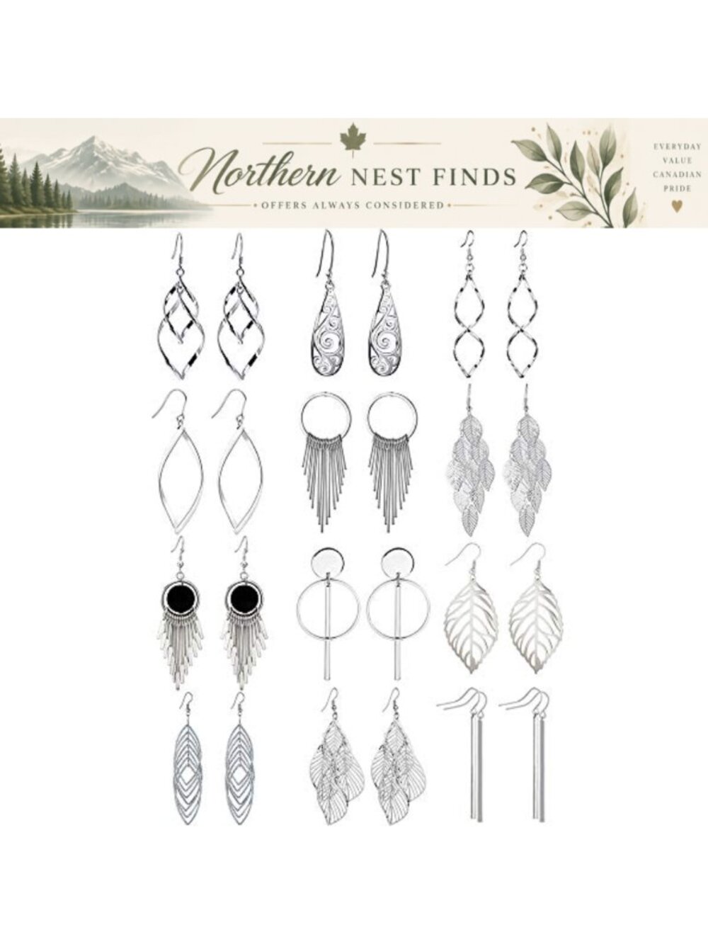 12 Pairs Drop Dangle Earrings Boho Hippie Ethnic Copper Handmade Earring Set